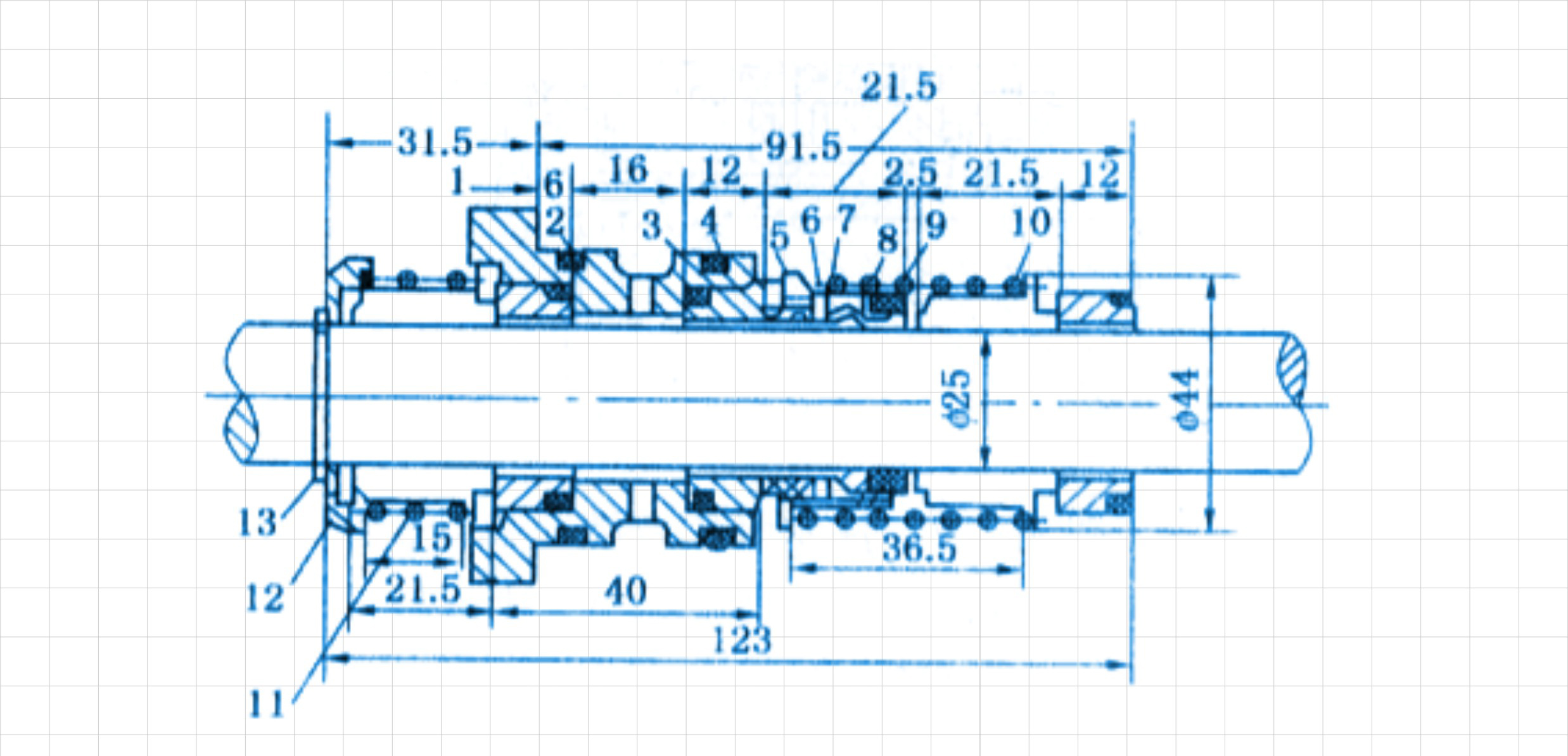 典型的潛油泵用機(jī)械橡膠密封件結(jié)構(gòu)平面圖